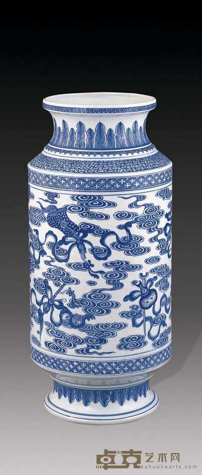 青花暗八仙灯笼瓶 高37cm